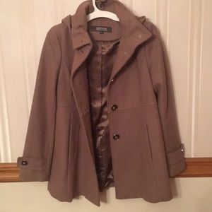 Tan coat with zip off hood